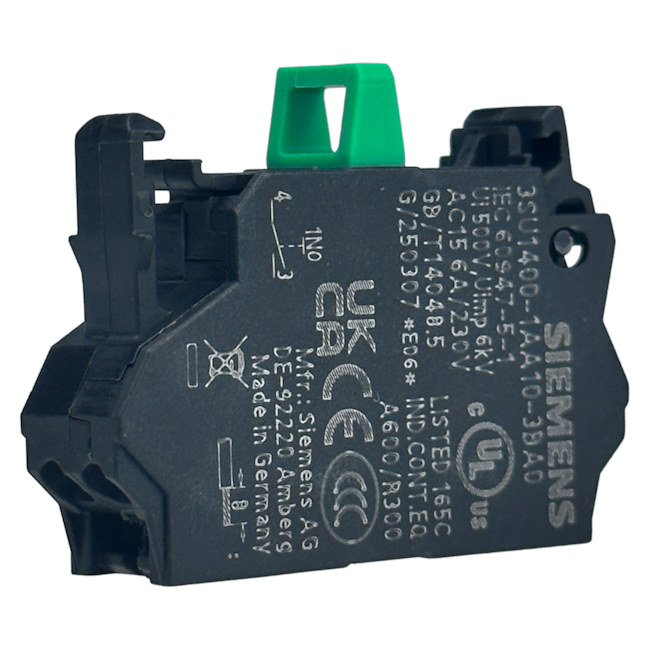 Bloco de Contato Auxiliar Siemens Frontal com Mola 1NA 500V