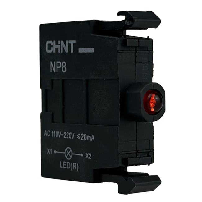 Bloco de Lâmpada LED Vermelho Chint NP8 LB RED 110-220VAC/DC Bloco de Lâmpada LED Vermelho Chint NP8 LB RED 110-220VAC/DC