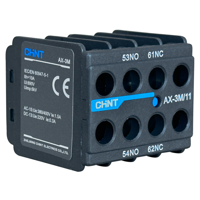 Contato Auxiliar Frontal Chint AX-3M/11 1NA+1NF 10A 690V Contato Auxiliar Frontal Chint AX-3M/11 1NA+1NF 10A 690V