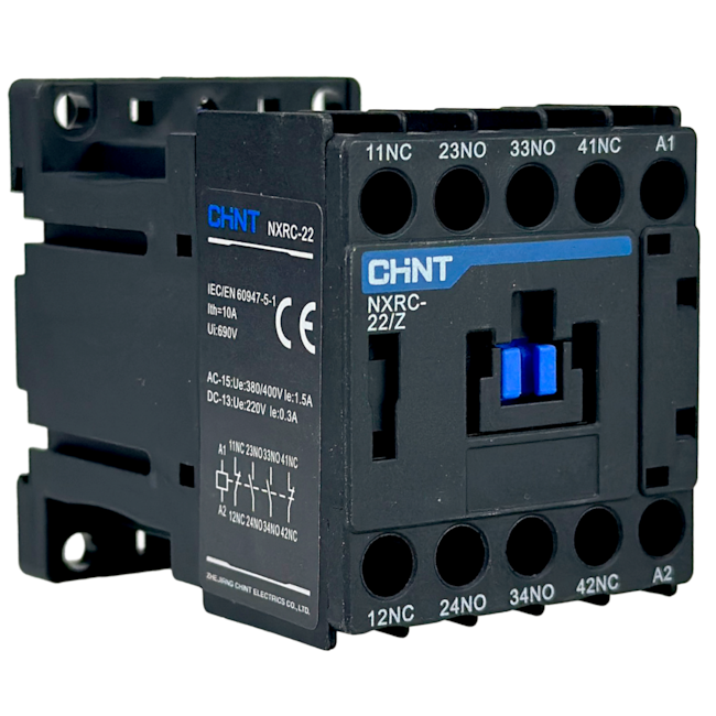 Contator Auxiliar Tetrapolar Chint NXRC-22/Z DC24V 2NA+2NF Contator Auxiliar Tetrapolar Chint NXRC-22/Z DC24V 2NA+2NF