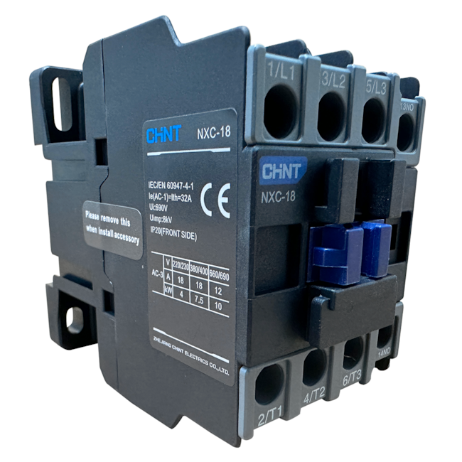 Contator Tripolar Chint NXC-18 24VAC 18A 1NA+1NF 690V 8kV Contator Tripolar Chint NXC-18 24VAC 18A 1NA+1NF 690V 8kV