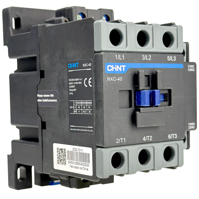 Contator Tripolar Chint NXC-40 40A 24V 1NA+1NF Contator Tripolar Chint NXC-40 40A 24V 1NA+1NF