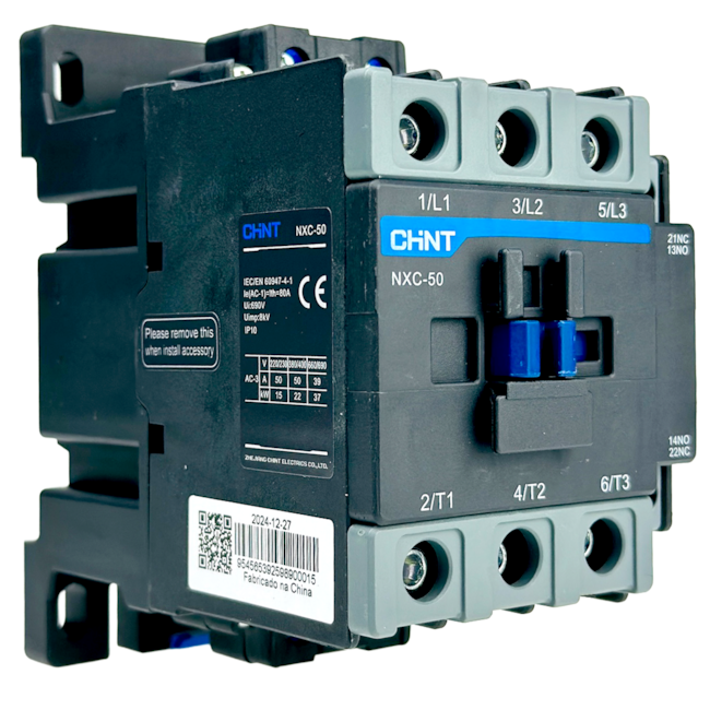 Contator Tripolar Chint NXC-50 50A 24V 1NA+1NF