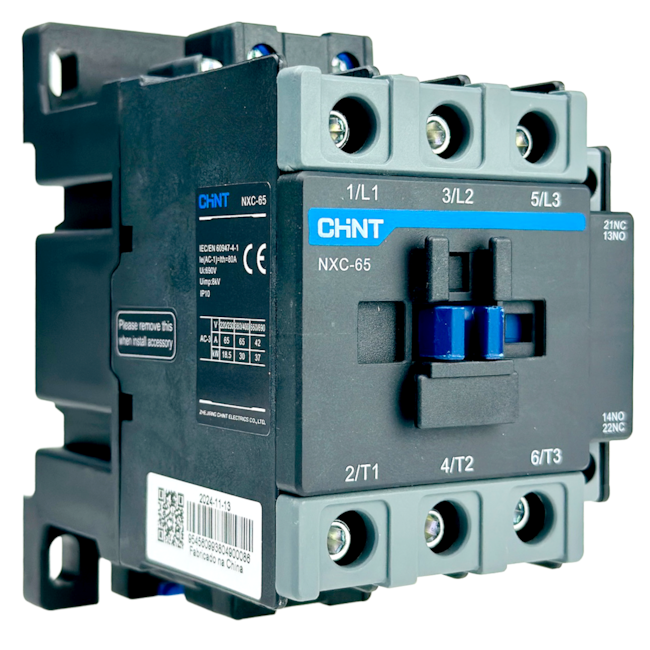 Contator Tripolar Chint NXC-65 65A 24V 1NA+1NF