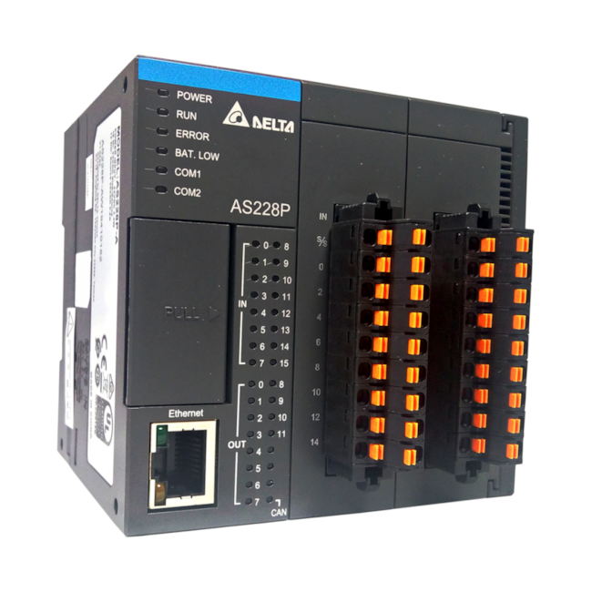 Controlador Lógico Programável Delta AS228P-A 16DI/12DO PNP Controlador Lógico Programável Delta AS228P-A 16DI/12DO PNP