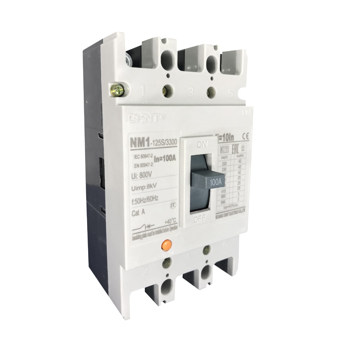 Disjuntor Caixa Moldada | 100A 800V 3 Polos | NM1-125S/3300 | Chint