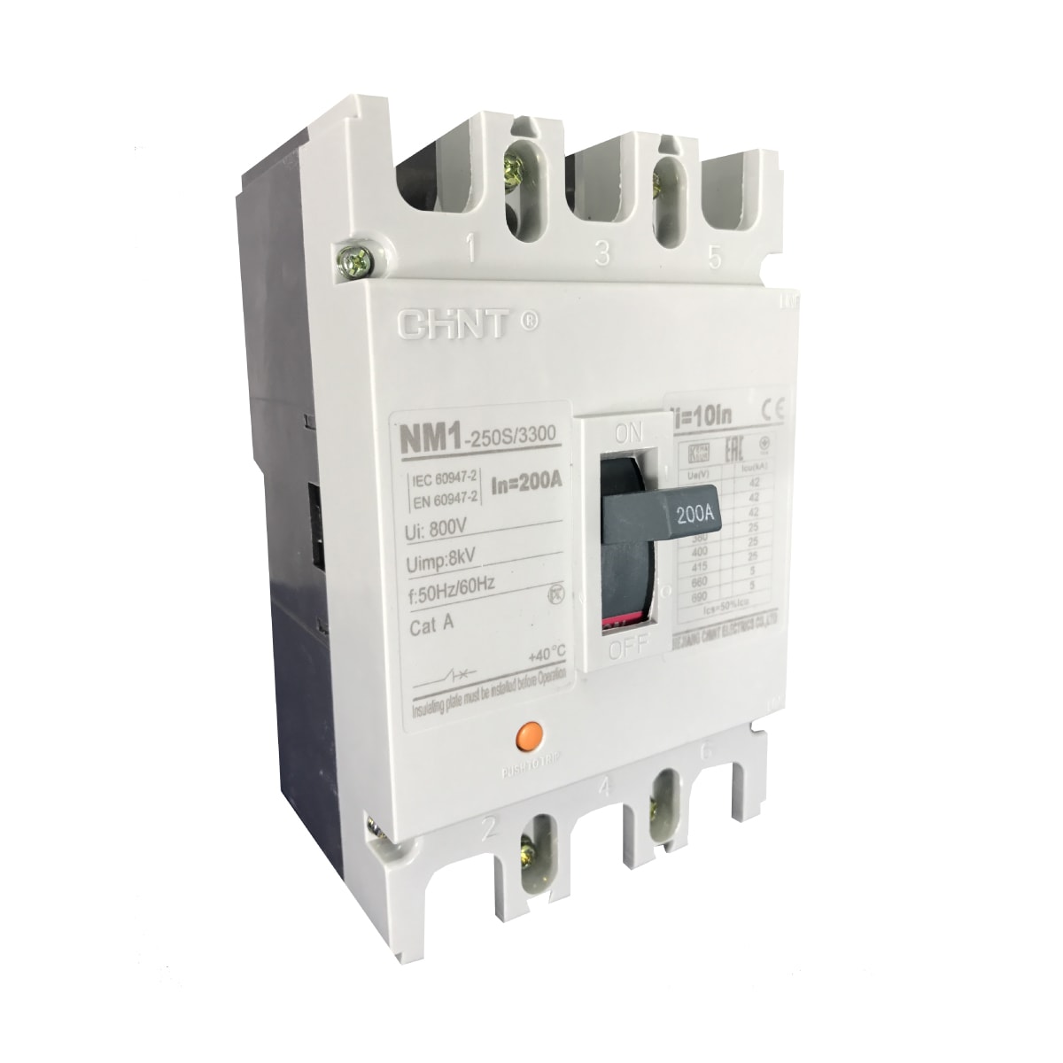 Disjuntor Caixa Moldada | 200A 800V 3 Polos | NM1-250S/3300 | Chint