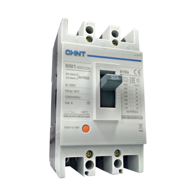 Disjuntor Caixa Moldada 50A Tripolar Chint NM1-63S/3300 Disjuntor Caixa Moldada 50A Tripolar Chint NM1-63S/3300