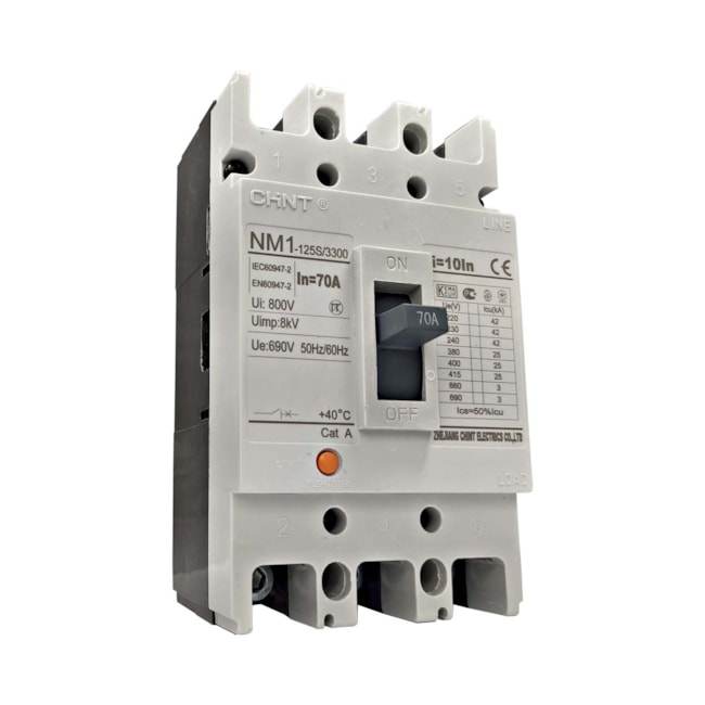 Disjuntor Caixa Moldada 70A Tripolar Chint NM1-125S/3300 Disjuntor Caixa Moldada 70A Tripolar Chint NM1-125S/3300