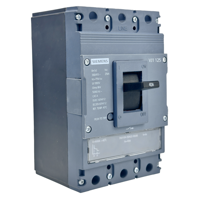Disjuntor Caixa Moldada Siemens 3VJ1104-3DA22-0AA0 2P 40A 25kA 415V Disjuntor Caixa Moldada Siemens 3VJ1104-3DA22-0AA0 2P 40A 25kA 415V