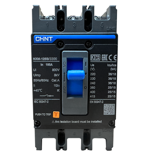 Disjuntor Caixa Moldada Tripolar 100A Chint NXM-125S/3300 Disjuntor Caixa Moldada Tripolar 100A Chint NXM-125S/3300