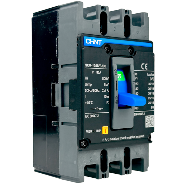 Disjuntor Caixa Moldada Tripolar Chint NXM-125S/3300 80A Disjuntor Caixa Moldada Tripolar Chint NXM-125S/3300 80A