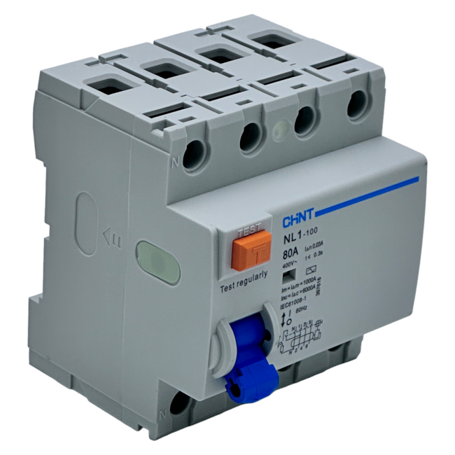 Disjuntor Diferencial Residual DR Chint NL1-100 4P 80A Disjuntor Diferencial Residual DR Chint NL1-100 4P 80A