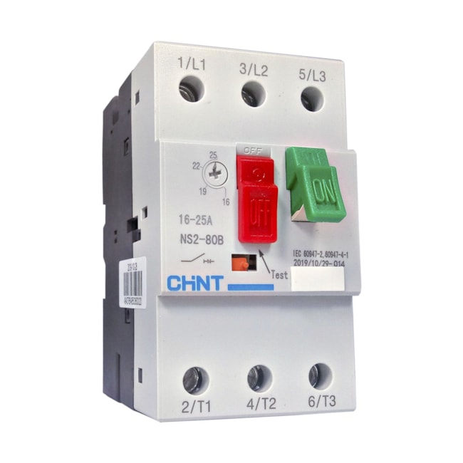 Disjuntor Motor 16A - 25A 415V 6kV Chint NS2-80B Disjuntor Motor 16A - 25A 415V 6kV Chint NS2-80B
