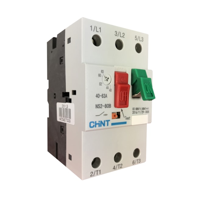 Disjuntor Motor 40A - 63A 415V 6kV Chint NS2-80B Disjuntor Motor 40A - 63A 415V 6kV Chint NS2-80B