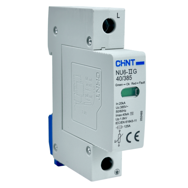 Dispositivo de Proteção Contra Surto Chint NU6-IIG 40kA/385V 1P Dispositivo de Proteção Contra Surto Chint NU6-IIG 40kA/385V 1P