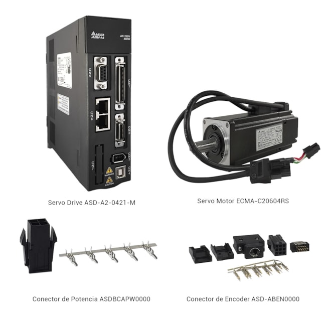 Kit Servo Acionamento A2 Delta 0,4kW 220V Monofásico s/freio Kit Servo Acionamento A2 Delta 0,4kW 220V Monofásico s/freio