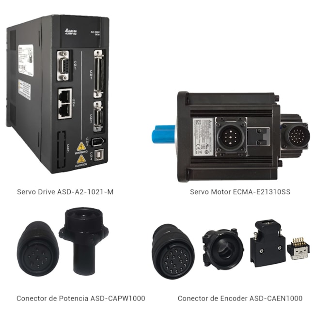 Kit Servo Acionamento A2 Delta 1kW 220V Monofásico com freio Kit Servo Acionamento A2 Delta 1kW 220V Monofásico com freio