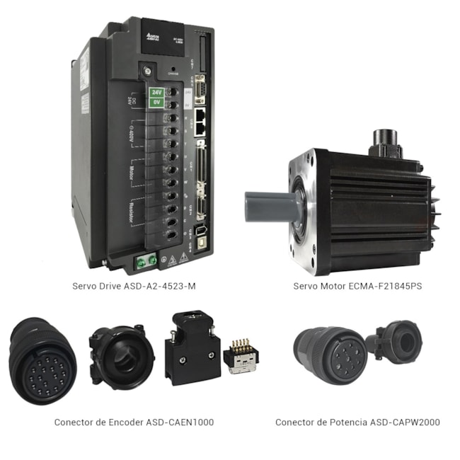 Kit Servo Acionamento A2 Delta 4,5kW 220V Trifásico s/freio Kit Servo Acionamento A2 Delta 4,5kW 220V Trifásico s/freio