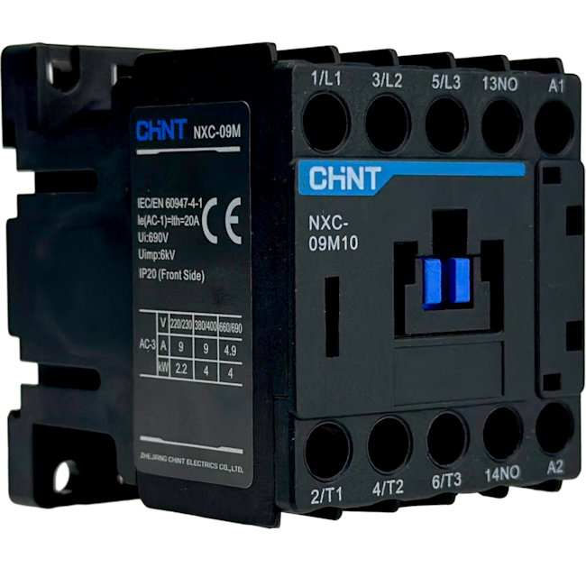 Mini Contator Tripolar Chint 9A NXC-09M10 24VCC 1NA