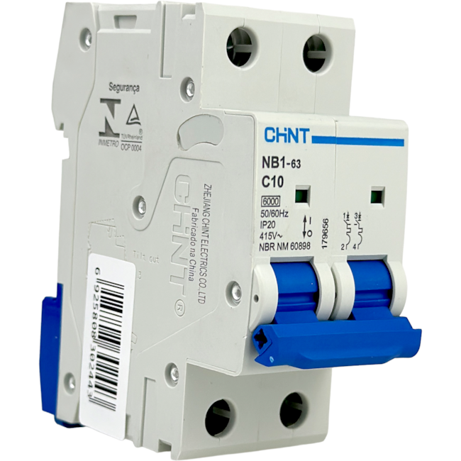 Mini Disjuntor Bipolar Chint 10A NB1-63 2P C10 6kA DB Mini Disjuntor Bipolar Chint 10A NB1-63 2P C10 6kA DB