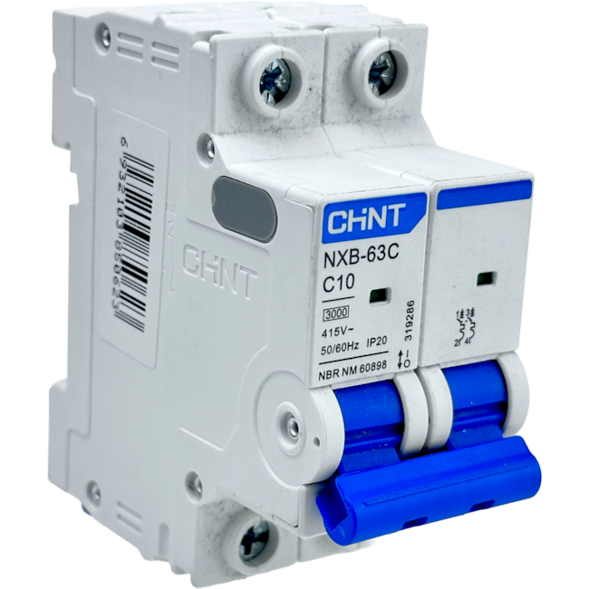 Mini Disjuntor Bipolar Chint 10A NXB-63C 2P C10 3kA Mini Disjuntor Bipolar Chint 10A NXB-63C 2P C10 3kA