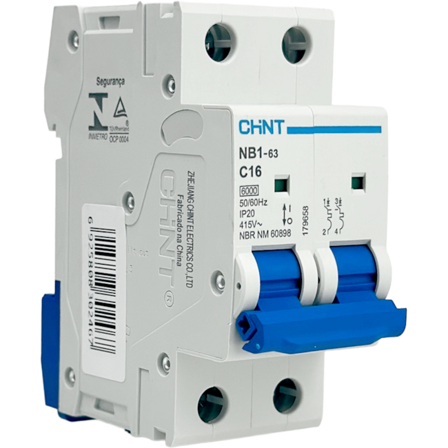 Mini Disjuntor Bipolar Chint 16A NB1-63 2P C16 6kA DB