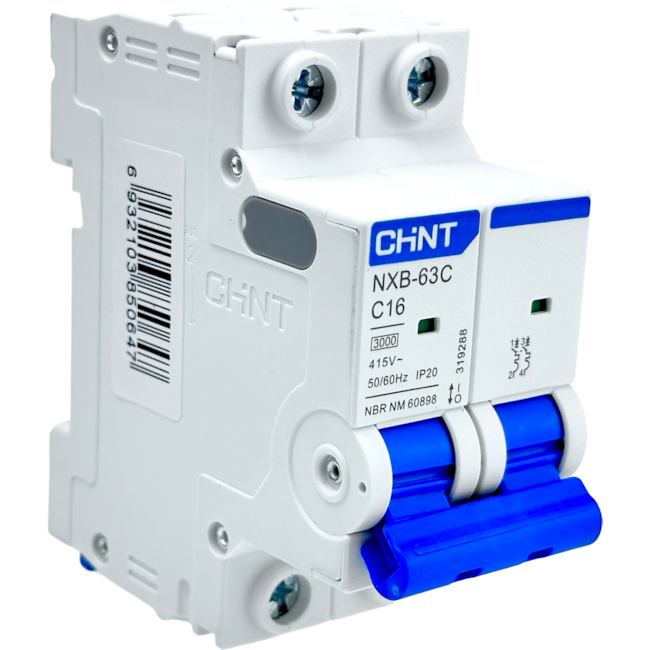 Mini Disjuntor Bipolar Chint 16A NXB-63C 2P C16 3kA Mini Disjuntor Bipolar Chint 16A NXB-63C 2P C16 3kA