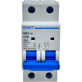 Mini Disjuntor Bipolar Chint 20A NB1-63 2P C20 6kA DB