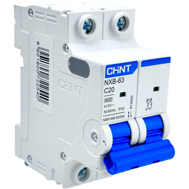 Mini Disjuntor Bipolar Chint 20A NXB-63 2P C20 6kA Mini Disjuntor Bipolar Chint 20A NXB-63 2P C20 6kA