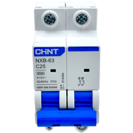 Mini Disjuntor Bipolar Chint 25A NXB-63 2P C25 6kA