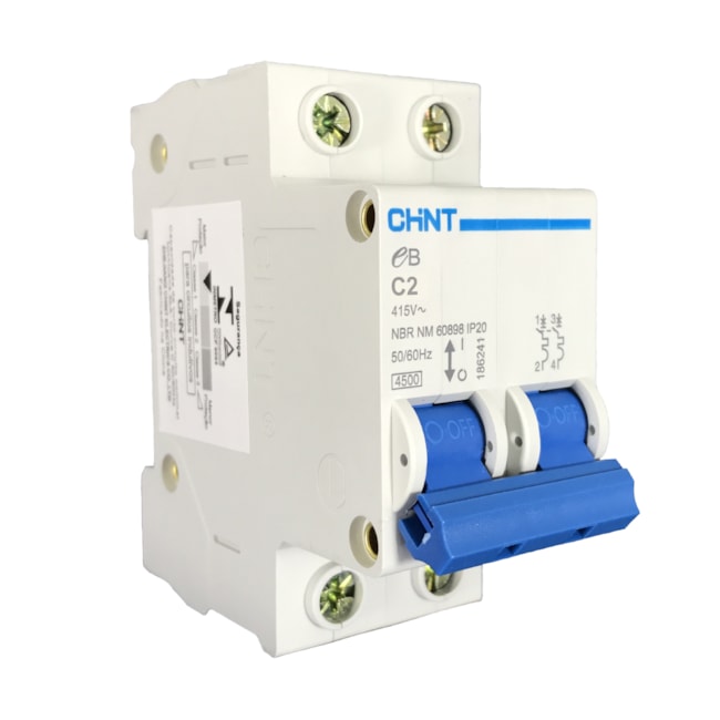 Mini Disjuntor Bipolar Chint 2A EB 2P C2 240/415V 4,5KA Mini Disjuntor Bipolar Chint 2A EB 2P C2 240/415V 4,5KA