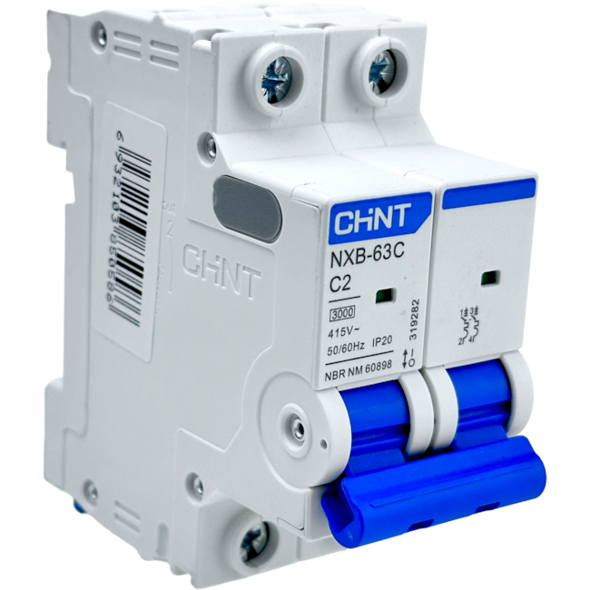 Mini Disjuntor Bipolar Chint 2A NXB-63C 2P C2 3kA Mini Disjuntor Bipolar Chint 2A NXB-63C 2P C2 3kA