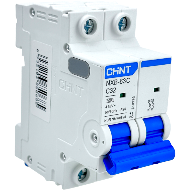 Mini Disjuntor Bipolar Chint 32A NXB-63C 2P C32 3kA