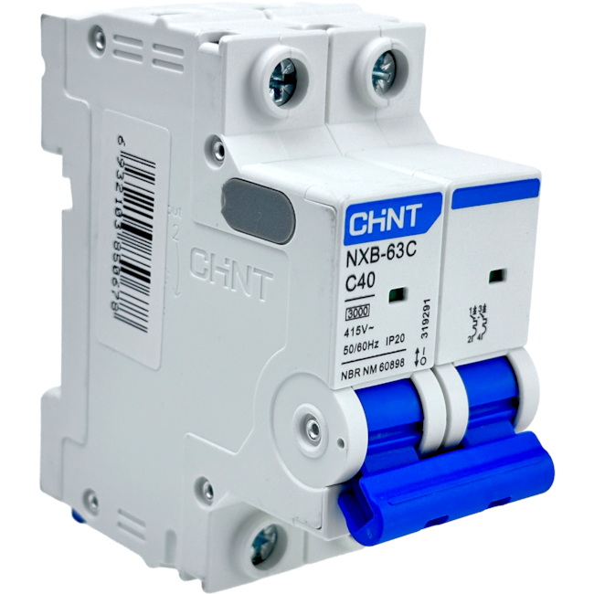 Mini Disjuntor Bipolar Chint 40A NXB-63C 2P C40 3kA Mini Disjuntor Bipolar Chint 40A NXB-63C 2P C40 3kA