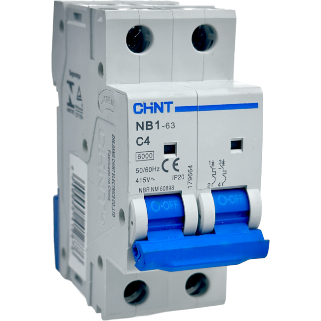 Mini Disjuntor Bipolar Chint 4A NB1-63 2P C4 6kA DB Mini Disjuntor Bipolar Chint 4A NB1-63 2P C4 6kA DB