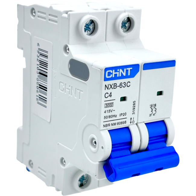 Mini Disjuntor Bipolar Chint 4A NXB-63C 2P C4 3kA Mini Disjuntor Bipolar Chint 4A NXB-63C 2P C4 3kA