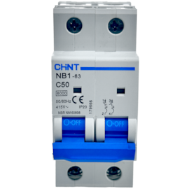 Mini Disjuntor Bipolar Chint 50A NB1-63 2P C50 6kA DB