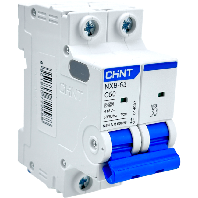 Mini Disjuntor Bipolar Chint 50A NXB-63 2P C50 6kA
