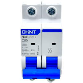 Mini Disjuntor Bipolar Chint 50A NXB-63C 2P C50 3kA