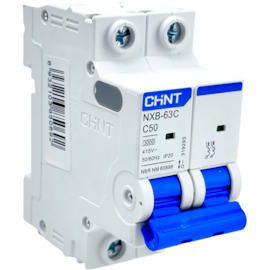 Mini Disjuntor Bipolar Chint 50A NXB-63C 2P C50 3kA