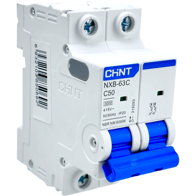 Mini Disjuntor Bipolar Chint 50A NXB-63C 2P C50 3kA Mini Disjuntor Bipolar Chint 50A NXB-63C 2P C50 3kA