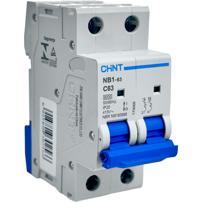 Mini Disjuntor Bipolar Chint 63A NB1-63 2P C63 6kA DB