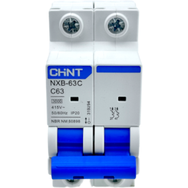 Mini Disjuntor Bipolar Chint 63A NXB-63C 2P C63 3kA