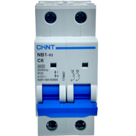 Mini Disjuntor Bipolar Chint 6A NB1-63 2P C6 6kA DB