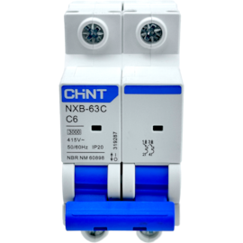 Mini Disjuntor Bipolar Chint 6A NXB-63C 2P C6 3kA