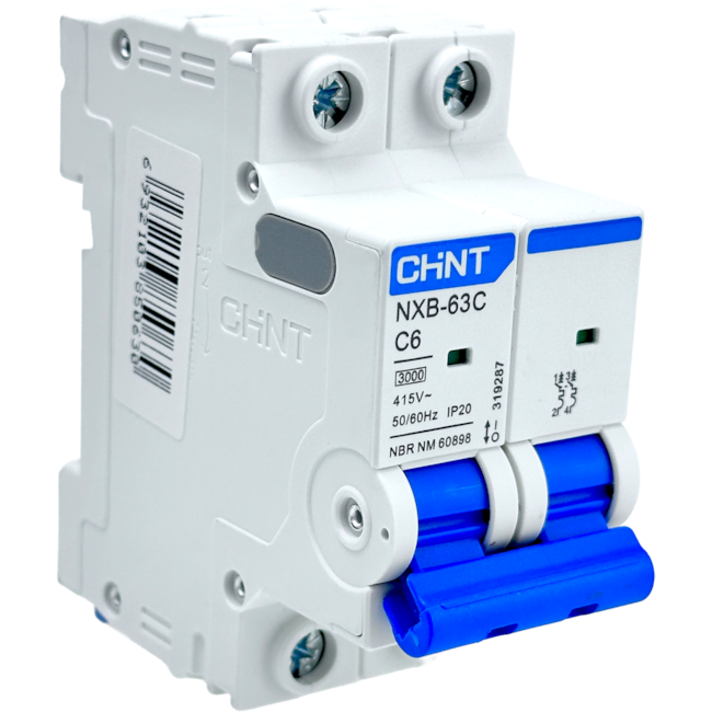 Mini Disjuntor Bipolar Chint 6A NXB-63C 2P C6 3kA Mini Disjuntor Bipolar Chint 6A NXB-63C 2P C6 3kA