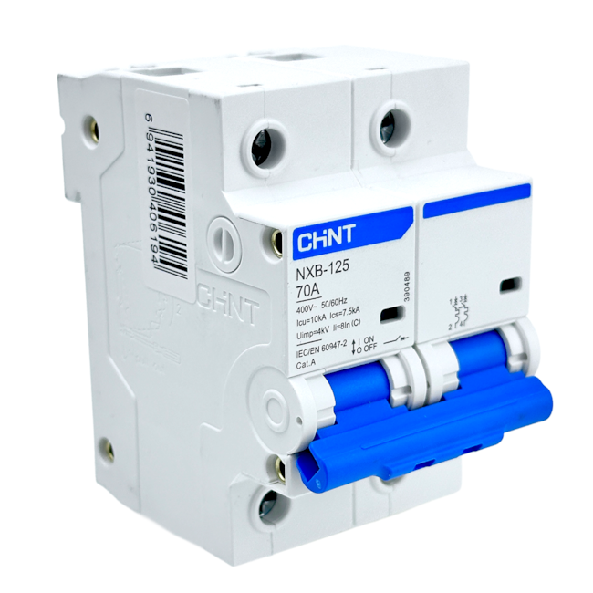 Mini Disjuntor Bipolar Chint 70A NXB-125 2P C70 10KA Mini Disjuntor Bipolar Chint 70A NXB-125 2P C70 10KA