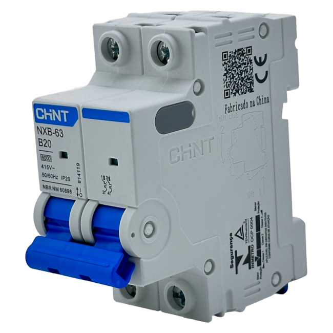 Mini Disjuntor Bipolar Chint NXB-63 2P B20 6kA 240/415V