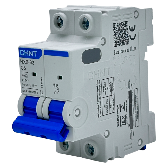 Mini Disjuntor Bipolar Chint NXB-63 2P Curva C 6A 6kA Mini Disjuntor Bipolar Chint NXB-63 2P Curva C 6A 6kA